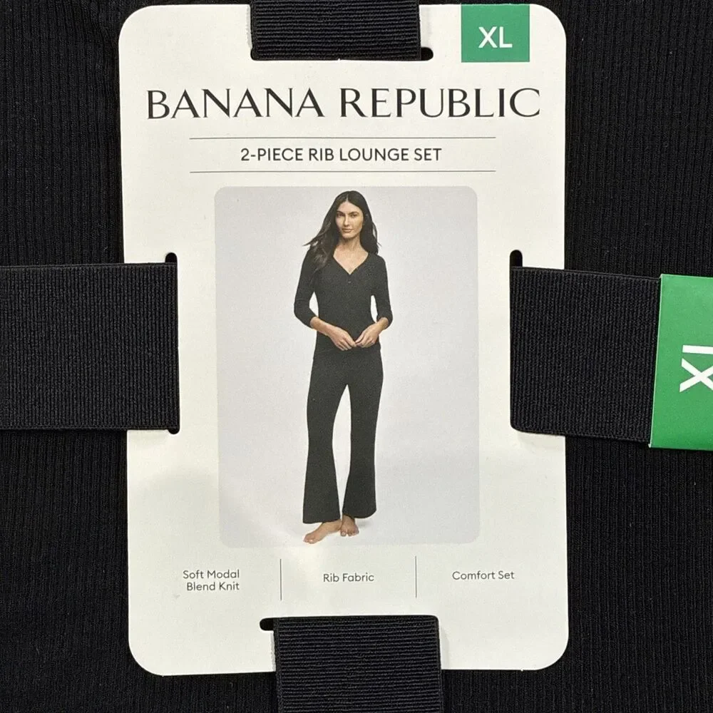 Banana Republic Womens Lounge Set Black 2-PC Rib Knit Lightweight XL, NWT - Picture 1 of 3